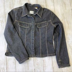 LIZ CLAIBORNE SNAP FRONT DARK WASH DENIM JACKET